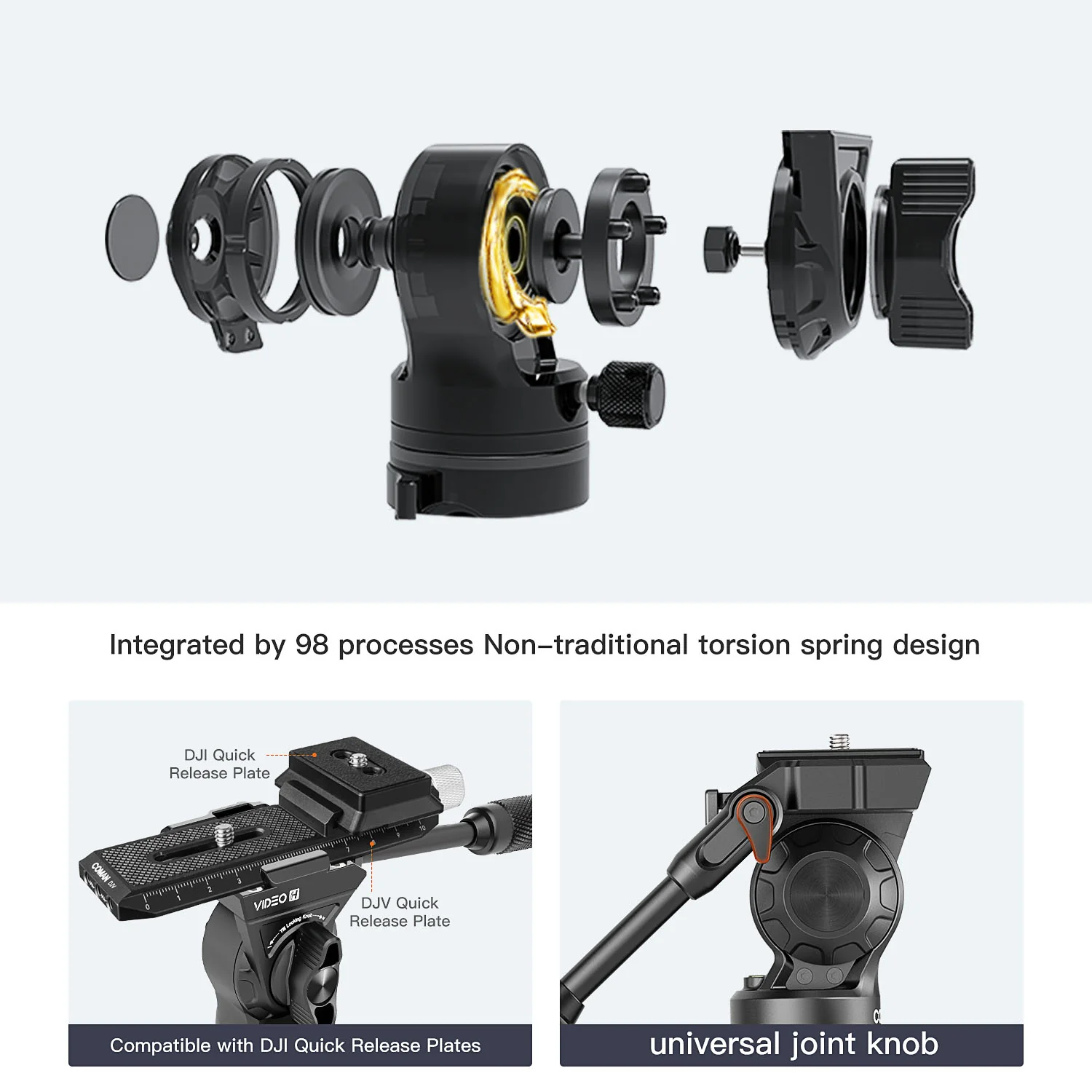 Coman Light H Portable Carbon Fiber Travel Tripod with Mini Fluid Head - Image 6