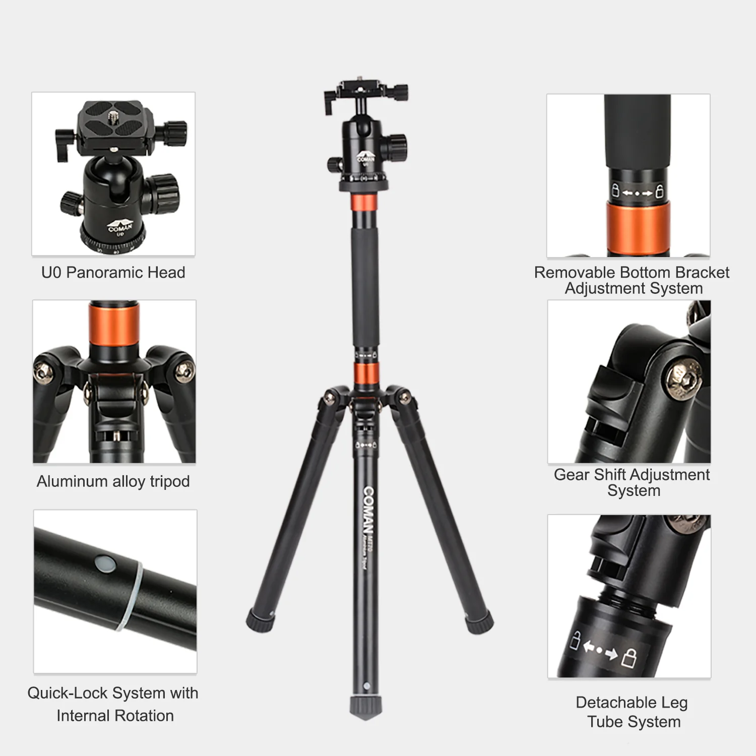 COMAN MT70 Lightweight Portable Travel Tripod with 360° Panoramic - Image 9